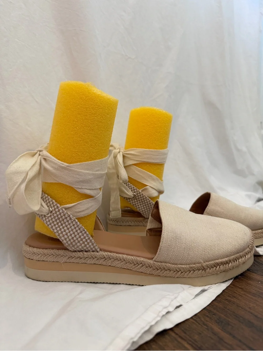 Vince Camuto Natural Canvas Espadrille Ankle-Tie Sandals